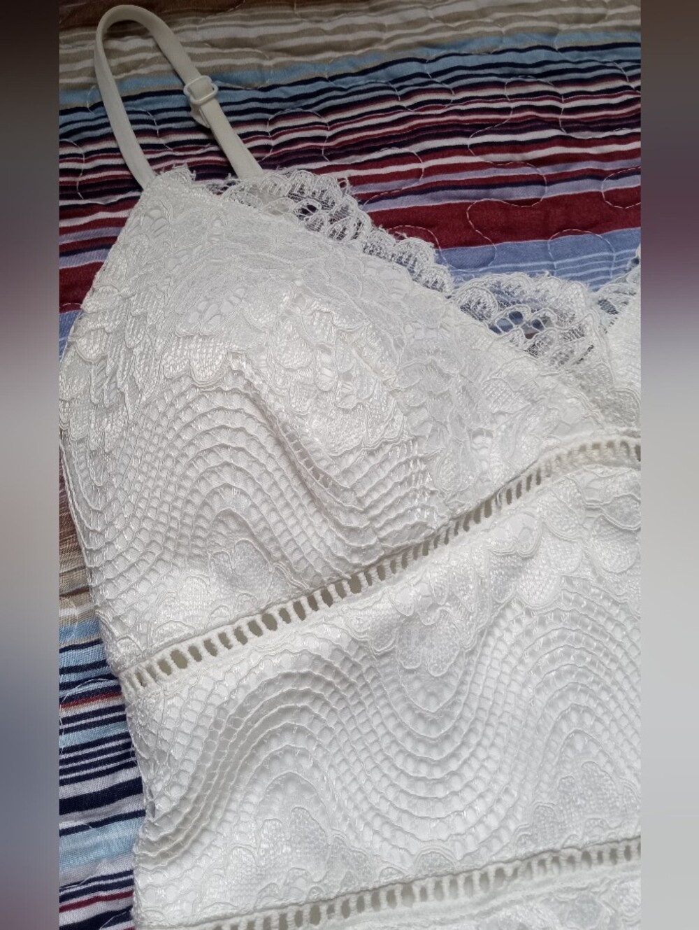White Teeze Me Junior Womens Ladder Trim Tiered Floral Lace Fit Flare Dress 1/2 - Picture 6 of 11